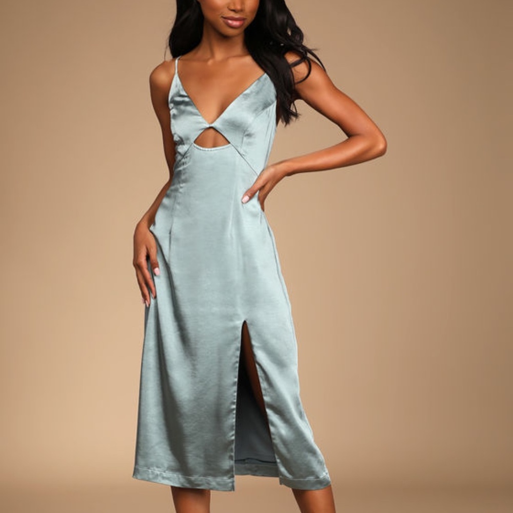 Light Blue Satin Cutout Midi Dress - 'Enjoy a Dance'